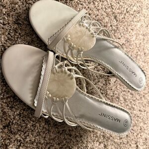 Massini Cream Slide Sandals with Decorative Medallion